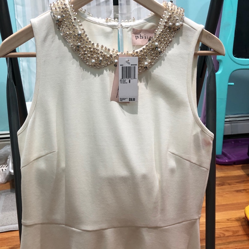 Philosophy White Peplum Top w/Embellished Collar